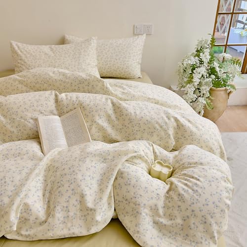 Blue Floral Full Duvet Covers Cotton Double Gauze Full Size Comforter Cover Cute Boho Cottage Core Country Duvet Cover Set with Hidden Zipper Vintage Girls Bedding Set Soft Duvet Protector - color: C Floral10, size: Full(Duvet Cover and 2 Pillows Sham)