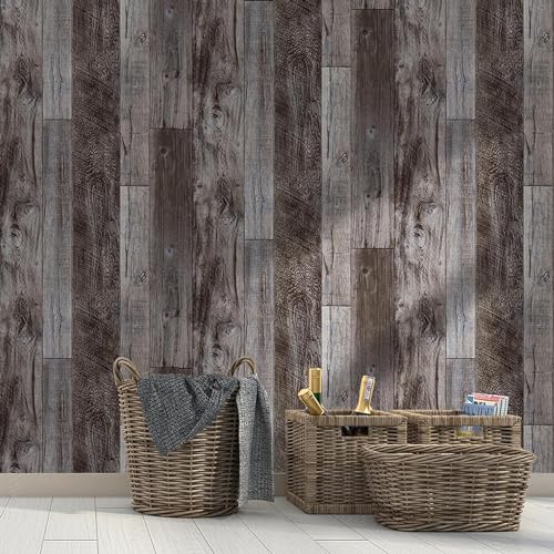 Yun-aeon Gray Wood Peel and Stick Wallpaper 17.3" X 1200" Self Adhesive Wallpaper Backsplash Line Removable Wall Paper Bathroom Old Furniture Renovation Furniture - color: Natural Wood-Gray, size: 17.3" x 1200"