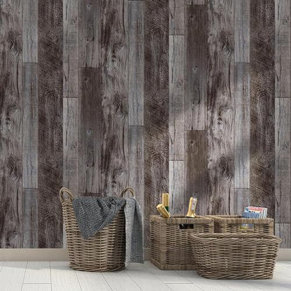 Yun-aeon Gray Wood Peel and Stick Wallpaper 17.3" X 1200" Self Adhesive Wallpaper Backsplash Line Removable Wall Paper Bathroom Old Furniture Renovation Furniture - color: Natural Wood-Gray, size: 17.3" x 1200"