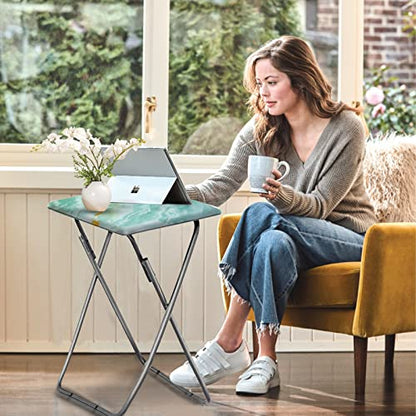 Folding TV Tray Table,TV Dinner Table with Sturdy MDF Top,Eating Trays for Living Room with No Assembly Required, 2PCS (Sea Blue) - color: Sea Blue, size: 2pcs