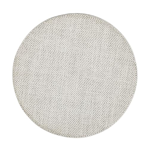 HomePop 19" Round Storage Ottoman - Cream Chevron Woven - color: Cream Chevron Woven