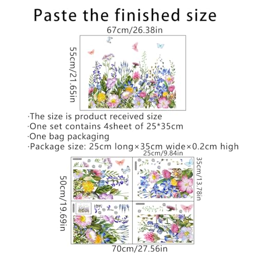 4 Pieces Flowers Wall Decals Vinyl Flowers Wall Stickers Removable Floral Murals Peel and Stick Colorful Flower Decor for Girls Bedroom Living Room Nursery (Butterfly) - style: Butterfly