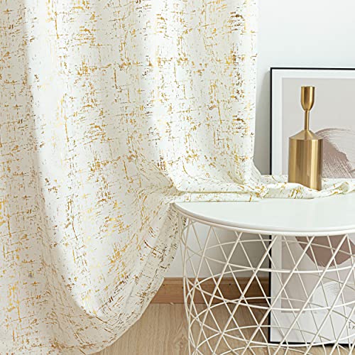 Taisier Home Gold Foil Print Linen Textured Curtains Geometric Dots Pattern Design Curtains for Nursery Toy Room Thermal Insulated Window Treatment 2 Panels 45" L,Off White and Gold Drapes Print - color: Off White/Gold, size: 52"W x 45"L (Pack of 2)