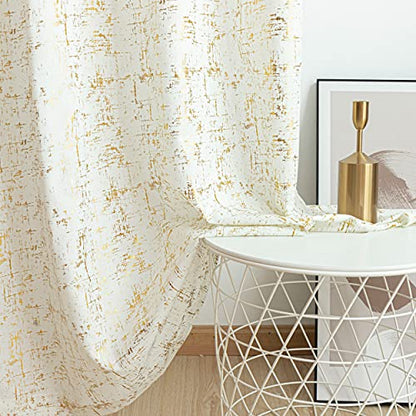 Taisier Home Gold Foil Print Linen Textured Curtains Geometric Dots Pattern Design Curtains for Nursery Toy Room Thermal Insulated Window Treatment 2 Panels 45" L,Off White and Gold Drapes Print - color: Off White/Gold, size: 52"W x 45"L (Pack of 2)