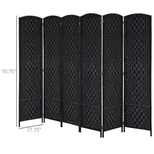 Folding Room Divider, 6Ft Tall Privacy Screen, Hand-Woven Wicker Style Freestanding Wall Partition for Home Office Bedroom, No Assembly Required - color: Black, size: 6 Panel
