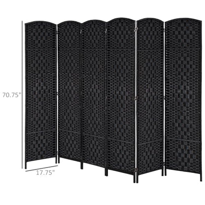 Folding Room Divider, 6Ft Tall Privacy Screen, Hand-Woven Wicker Style Freestanding Wall Partition for Home Office Bedroom, No Assembly Required - color: Black, size: 6 Panel
