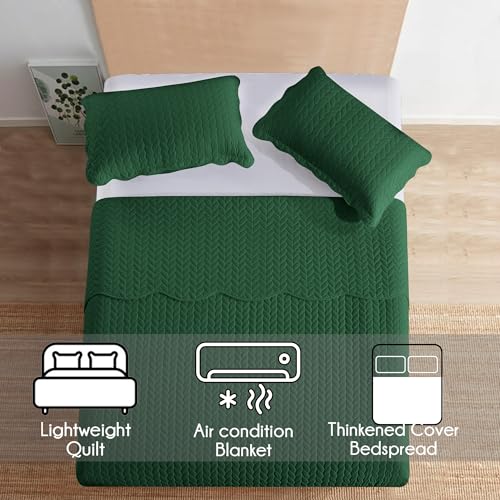 MOONLIGHT20015 Twin Quilt Set (66" x 86") with 1 Pillow Sham (20" x 26"+2") for All Seasons - 2 Pcs Reversible Bedding Set Lightweight Microfiber Coverlet Embossed Pattern Quilted Bedspread (Emerald) - color: Emerald, size: Twin