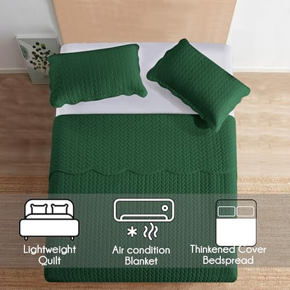 MOONLIGHT20015 Twin Quilt Set (66" x 86") with 1 Pillow Sham (20" x 26"+2") for All Seasons - 2 Pcs Reversible Bedding Set Lightweight Microfiber Coverlet Embossed Pattern Quilted Bedspread (Emerald) - color: Emerald, size: Twin