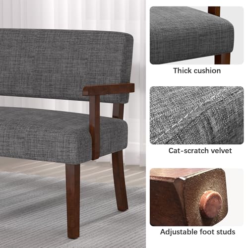 Accent Chair 2 Seat, Upholstered Reading Leisure Chair, Bench with Solid Wood Frame (Gray) - color: Grey, size: Bench