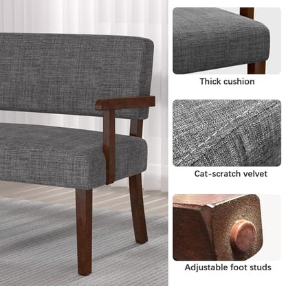 Accent Chair 2 Seat, Upholstered Reading Leisure Chair, Bench with Solid Wood Frame (Gray) - color: Grey, size: Bench