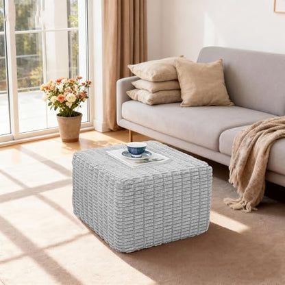Asuprui Square Pouf Ottoman Stuffed, Light Gray, 20x20x14 Inch | Foot Rest, Lightweight, Modern Footstool, All-in-one Foam Filling, Chic Accent Piece for Living Room Bedroom - color: Light Gray