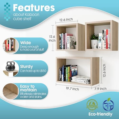 Wall Mount Shelf Set of 3, Floating Cube Shelves for Space Discovery Home and Commercial Use, Large Size Shelves Set, Oak - color: Oak, size: Set3