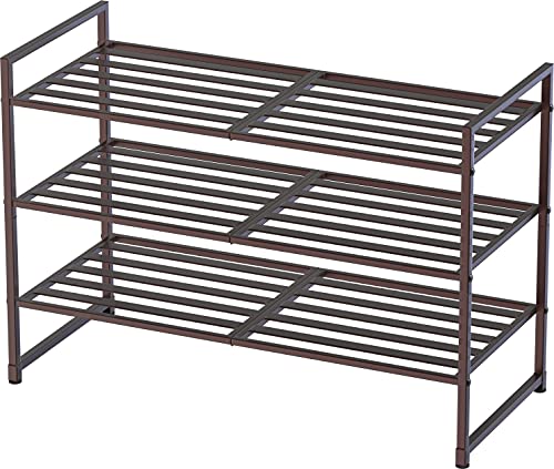 Simple Houseware 3-Tier Stackable Metal Panel Shoe Rack, Bronze | 9 Pairs of Shoes Storage Organizer for Closet, Entryway, Garage & Corridor - color: Bronze, style: Metal Panel