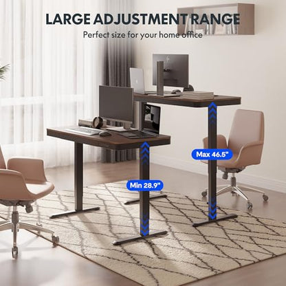 FLEXISPOT Comhar 48" Electric Standing Desk with Storage, Built-in Drawer & USB Charging Ports, Height Adjustable Sit Stand Computer Desk, Quick Assembly, Child Lock, Walnut - size: 48"Dark Walnut/Black