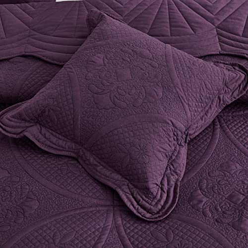 DaisyHuang Bedspread - Full Size Bedding Cover - Modern & Contemporary Coverlet Set, Real Stitching, Reversible, Lightweight, 5 Piece, Purple - color: Plum, size: Full(96"x110")