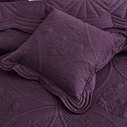 DaisyHuang Bedspread - Full Size Bedding Cover - Modern & Contemporary Coverlet Set, Real Stitching, Reversible, Lightweight, 5 Piece, Purple - color: Plum, size: Full(96"x110")