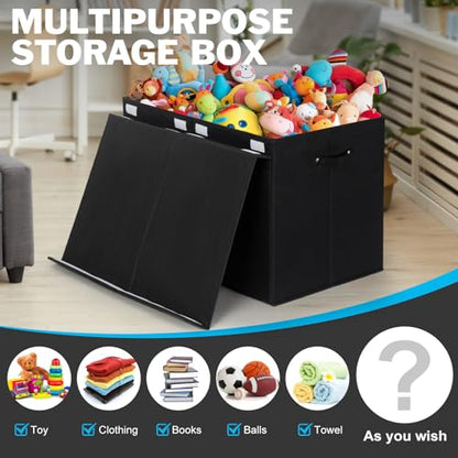 Large Toy Box Chest Storage with Flip-Top Lid, Kids Toy Storage Bin Boxes | Toy Chest with with Removable Divider for Kids, Boys, Girls, Nursery, Living Room, Bedroom, 26"x17" x17" (Linen Black) - color: Extra Large Black