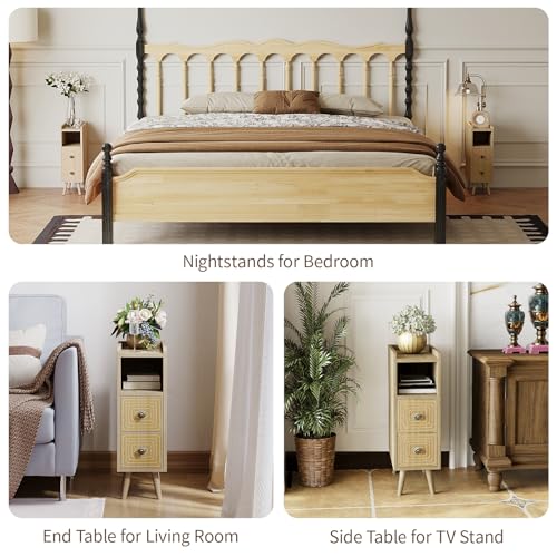 Nightstands Set of 2,Night Stand Bed Side Table with Storage Space,Wooden Bedside Table with Open Shelf,2 Drawers,End Table with Solid Wood Feet for Bedroom,College Dorm,Entryway (Natural) - color: Natural