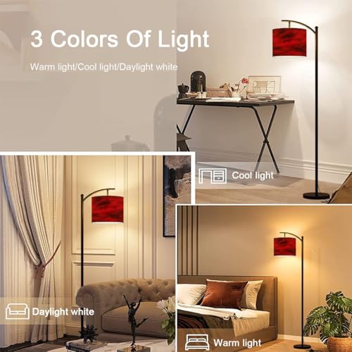 Arc Floor Lamp Black red Abstract Toned Fiery Effect Copy Space for Modern Tall Standing Lamp Dimmable with Remote Adjustable Drum Shade Footswitch for Living Room Bedroom Office - color: Multi1