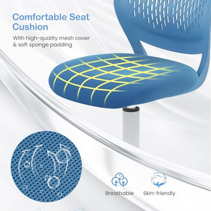 GIANTEX Kids Desk Chair, Adjustable Children Study Chair, Swivel Armless Mesh Task Student Chair, Child Desk Chair with Adjustable Height & Lumbar Support Computer Chair (Blue) - color: Blue