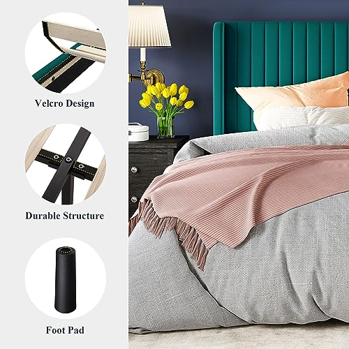 Allewie Full Size Bed Frame/Velvet Upholstered Platform Bed/Vertical Channel Tufted Wingback Headboard/Strong Wooden Slats/No Box Spring Needed/Easy Assembly/Teal - color: Teal, size: Full