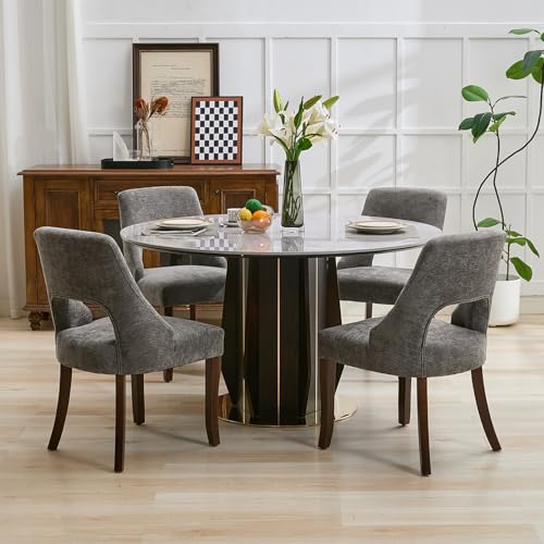 UVV Wooden Dining Chairs Set of 4, Mid Century Modern Upholstered Dining Room Chair Kitchen Chairs, Chenille Dinner Chair with Solid Wood Legs for Kitchen Dining Room, Dark Grey - color: Dark Grey, size: Set of 4