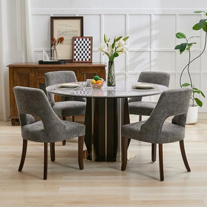 UVV Wooden Dining Chairs Set of 4, Mid Century Modern Upholstered Dining Room Chair Kitchen Chairs, Chenille Dinner Chair with Solid Wood Legs for Kitchen Dining Room, Dark Grey - color: Dark Grey, size: Set of 4