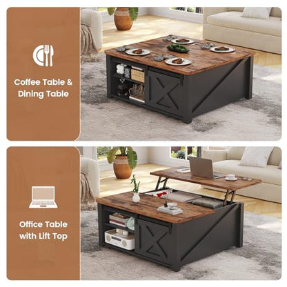 SEDETA 31.5" Lift Top Coffee Table with Storage, Square Coffee Tables for Living Room, Farmhouse Coffee Table with Large Hidden Storage Compartment and Adjustable Shelves, Black - color: Black