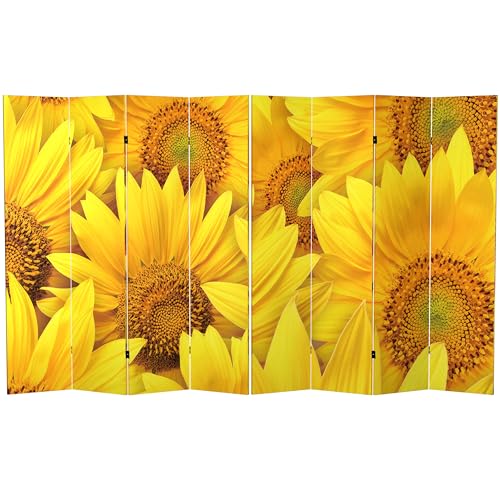 Red Lantern 6 ft. Tall Double Sided Sunflowers Canvas Room Divider 4 Panel Freestanding Folding Privacy Screen Partition and Separator for Modern and Contemporary Bedroom Home Office Studio Dorm - color: Sunflowers