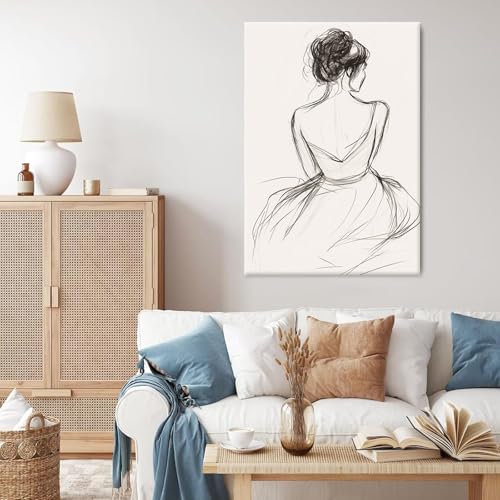 Gobeiuasy Minimalist Line Art Print Abstract Line Woman Wall Art Woman Silhouette Poster Nude Body Picture Black and White Minimalist Poster Abstract Female Art Print 16x24inch Framed - color: White Framed