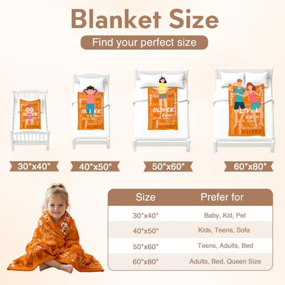 Personalized Blanket with Name, Custom Name Blanket Gifts for Kids Adults Boys Girls Teen, Soft Customized Fleece Flannel Throw for Bedroom Living Room, Birthday Christmas - color: Orange