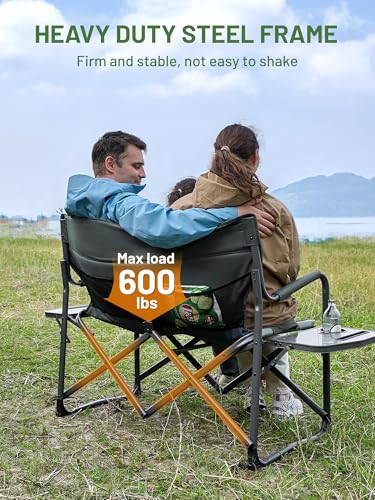 TIMBER RIDGE Double Camping Chair Portable Loveseat, Heavy Duty Folding Camp Couch, 2 person Director Chairs with Cup Holder for Outdoor Lawn Tailgates Picnic Sports Soccer Games Supports 600 lbs Grey | Heavy Duty Folding Camp Couch for 2 Person with Cup