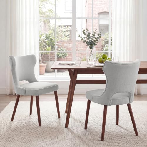 Wooden Dining Chairs Set of 2, Mid Century Dining Room Chairs with Solid Wood Legs, Upholstered Fabric Kitchen Chairs with Ergonomic Curved Backrest for Kitchen Dining Room, Gray - color: Grey, size: Set of 2