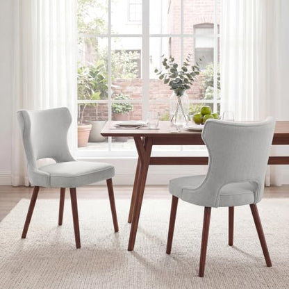 Wooden Dining Chairs Set of 2, Mid Century Dining Room Chairs with Solid Wood Legs, Upholstered Fabric Kitchen Chairs with Ergonomic Curved Backrest for Kitchen Dining Room, Gray - color: Grey, size: Set of 2