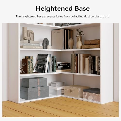 Corner Bookshelf, Freestanding L Shaped Display Shelf, 6 Tiers Bookcase with Baffles, Wooden Bookcase with Storage Organizer for Home Office, Living Room, Bedroom (23.6") - size: 23"