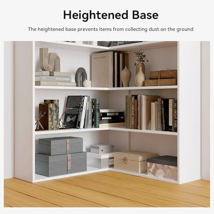 Corner Bookshelf, Freestanding L Shaped Display Shelf, 6 Tiers Bookcase with Baffles, Wooden Bookcase with Storage Organizer for Home Office, Living Room, Bedroom (23.6") - size: 23"