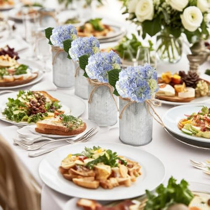 6" High Rustic Metal Mason Jar Vase Centerpiece for Table, Silver, 6 pcs | Leakproof, Galvanized metal, With twine bow, for wedding / parties / home/ office, For fresh & fake flowers, Utensil holder‌ - color: Silver