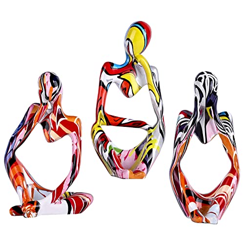 QIANLING Graffiti Thinker Statue Decor for TV Stand, Shelf, Desk, or Coffee Table - Set of 3 Resin Figurines for Living Room Decorative Objects, Modern Sculpture, Minimalist Bookcase Decor - color: Graffiti