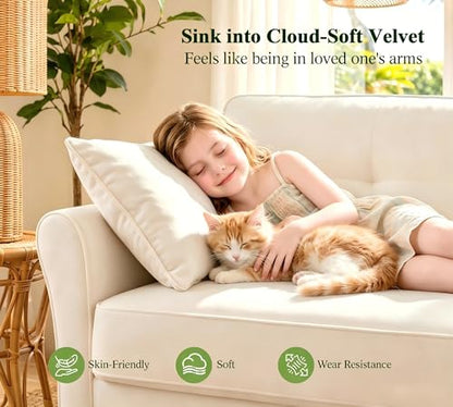 Loveseat Sofa, 69" Love Seat Couches, Velvet Small Couch, White Couch | Comfy Velvet, 69" Spacious Seating, Tool-Free Setup, 700 LBS Load Bearing, Modern Couch, Sofas for Living Room, Bedroom Couch - color: White, size: 69"