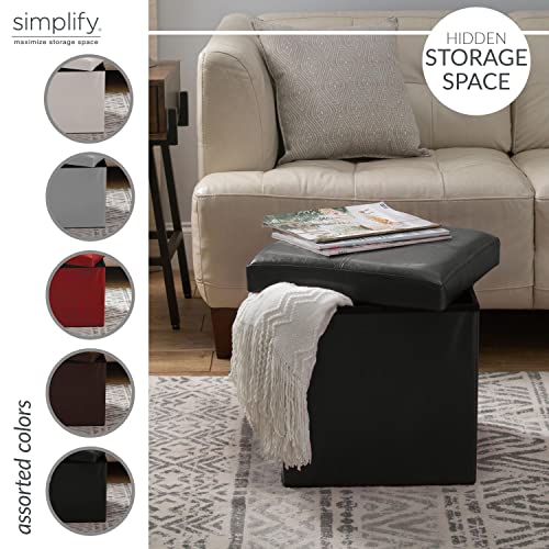 Simplify Faux Leather Folding Storage Ottoman | Single | Collapsible | Tufted Padded Seating | Foot Rest | Bench | Toy Box | Black - color: Black, size: 15"D x 15"W x 15"H