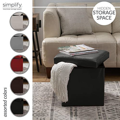 Simplify Faux Leather Folding Storage Ottoman | Single | Collapsible | Tufted Padded Seating | Foot Rest | Bench | Toy Box | Black - color: Black, size: 15"D x 15"W x 15"H