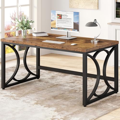 HSH Rustic Computer Desk,55 Inch Metal Wooden Home Office Writing Desk | Industrial Executive Desk for Work , Modern Student Gaming Computer PC Table,Work from Home,Sturdy Metal Frame,Easy Assembly - color: Rustic Brown