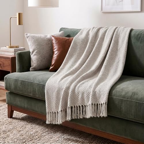 Americanflat 50x60 Throw Blanket - Soft and Breathable Cotton Throw Blanket for Couch, Bed, Chair - Decorative Blankets Perfect for Home, Office, or Outdoor Use - Cream and Beige Birds Eye Design - color: Cream Beige Birds Eye