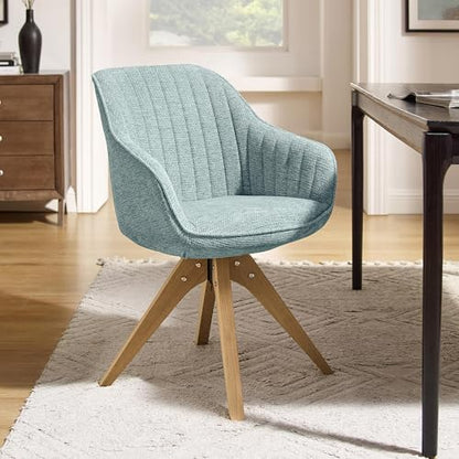 Swivel Desk Chair for Home Office, Fabric, Light Blue | No Wheels, Oka Wood Legs, Mid Century Modern, Upholstered, 360° Swivel, Accent Chair, Living Room, Bedroom - color: Mist Blue, size: Fabric