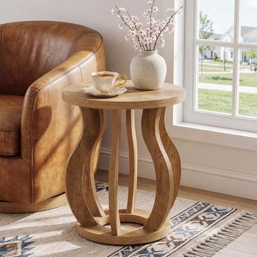 Tribesigns Round End Side Table Set of 2: Farmhouse Wooden Side Table for Living Room, Bedside Nightstand with Curved Frame, Accent Nightstand for Bedroom, Small Spaces, Brown(2PC) - color: Brown