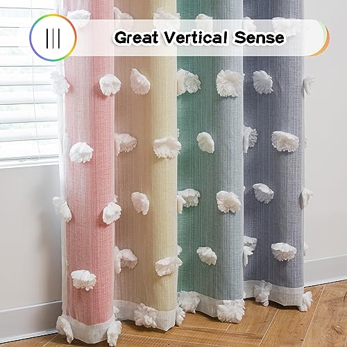 MYSKY HOME Rainbow Curtains for Boys Bedroom Kids Curtains 54 Inches Length White Pom Pom Sheer Small Window Curtains Nursery 2 Panels Double Layer Curtains Grommet Room Darkening Curtains, W52 X L54 - color: Rainbow, size: 52"W x 54"L (Pack of 2)