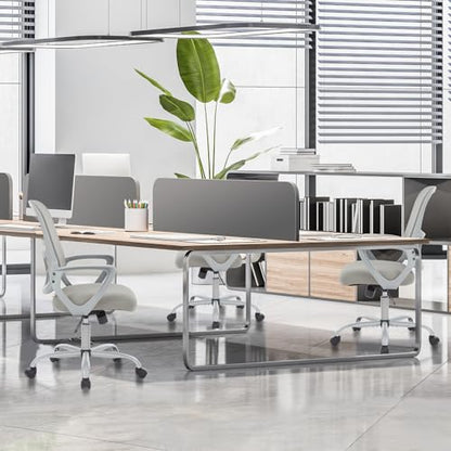 Sweetcrispy Executive Home Office Chair, Mesh Office Chair, Grey | Ergonomic Executive, Adjustable Height, 360° Swivel Wheels, Mid-Back, Comfy Arms, Bedroom, Study, Student - color: Grey, size: 18.5"D&Fixed Arm-Plus