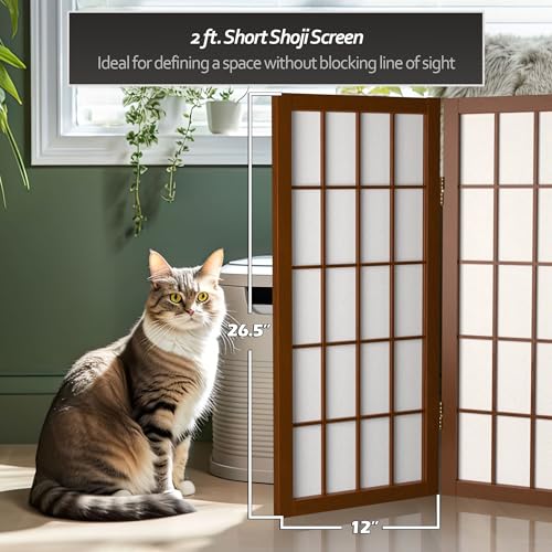 2 ft. Short Desktop Window Pane Shoji Screen - Walnut - 3 Panels - color: Walnut, size: 3 Panel