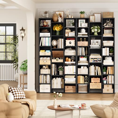 FOTOSOK 71'' H Black Bookshelf with 21 Cubes, Triple Wide Tall Bookshelf | 8 Tier Bookcase with 8 Adjustable Shelves, Large Bookshelf DVD/CD Media Tower Storage, Freestanding Display Shelf Cabinet - color: Black