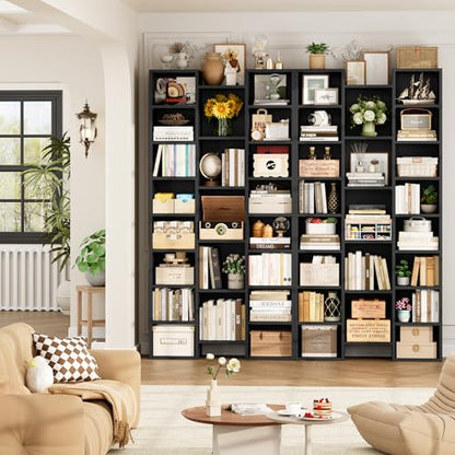 FOTOSOK 71'' H Black Bookshelf with 21 Cubes, Triple Wide Tall Bookshelf | 8 Tier Bookcase with 8 Adjustable Shelves, Large Bookshelf DVD/CD Media Tower Storage, Freestanding Display Shelf Cabinet - color: Black